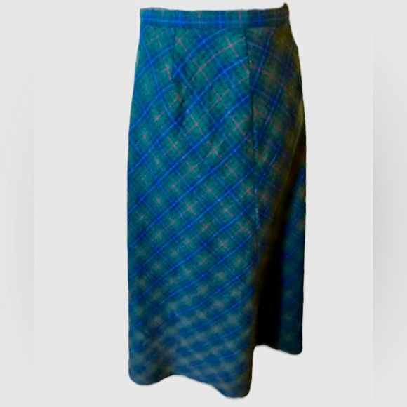Michele Wool Blend Scottish Style Green Plaid Midi Skirt Size 10 - Picture 2 of 14